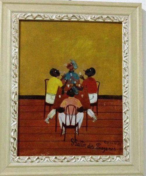 QUADRO - HEITOR DOS PRAZERES - MESA DE BAR - 1963 - OSM - CID - Mede: 25 X 30 cm com moldura