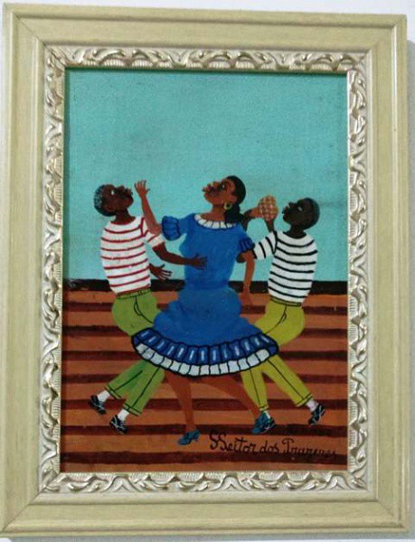QUADRO - HEITOR DOS PRAZERES - DANÇA A TRÊS- 1964  - OSM - CID - Mede: 23 X 30 CM COM MOLDURA