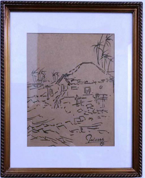 QUADRO - INIMÁ DE PAULA - CENA DE  INTERIOR  - NANQUIM  - COM VIDRO EMOLDURADO  Mede: xx