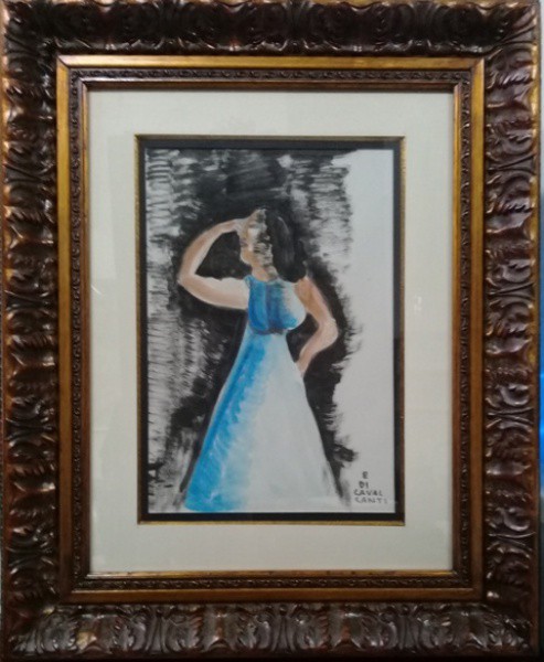 DI. CAVALCANTE, AQUARELA REPRESENTADA POR FIGURA FEMININA. 40 X 28 cm.