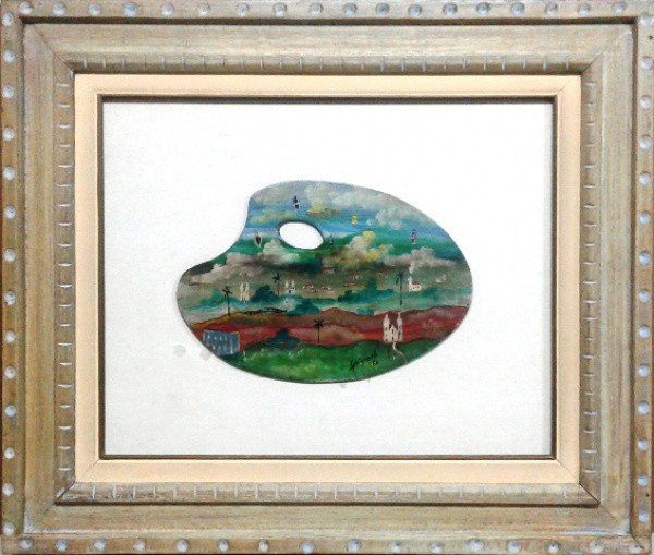 GUIGNARD 1960, PALETA DE CORES, ÓLEO SOBRE PLACA, RICAMENTE MOLDURADA, ASSINADO FRENTE E VERSO. 23 X