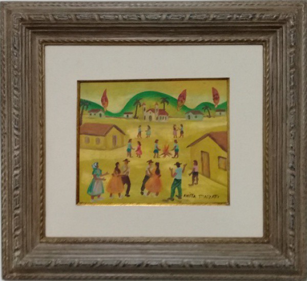 ANITA MALFATTI, ÓLEO SOBRE CARTÃO, SOBRE PLACA, 18 X 23 cm. OBRA COM DOCUMENTO DE AUTENTICIDADE, EMI