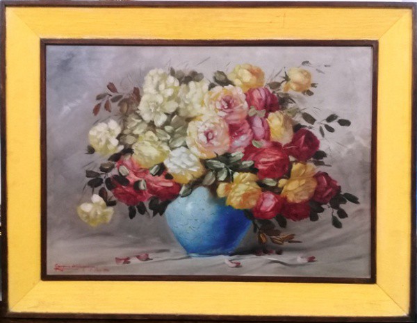 GEORGINA DE ALBUQUERQUE,  RIO 1946, ÓLEO SOBRE TELA, VASO DE FLORES. 50 X 70 cm.