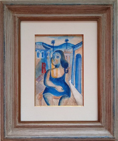DI. CAVALCANTE, DESENHO AQUARELADO, FIGURA FEMININA.  30 X 20 cm.