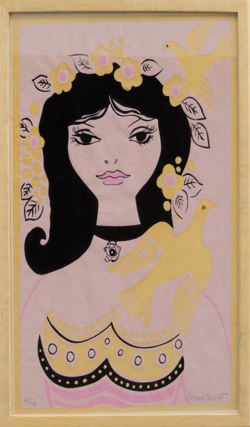 NOEMIA MOURÃO, GRAVURA, MENINA NA PRIMAVERA. 14/100 - 46 x 32 cm.