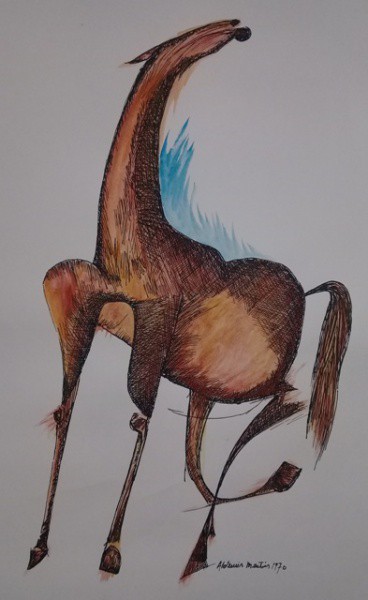 ALDEMIR  MARTINS, DESENHO SOBRE CARTÃO, NANQUIM  AQUARELADO.   60 X 45 cm.