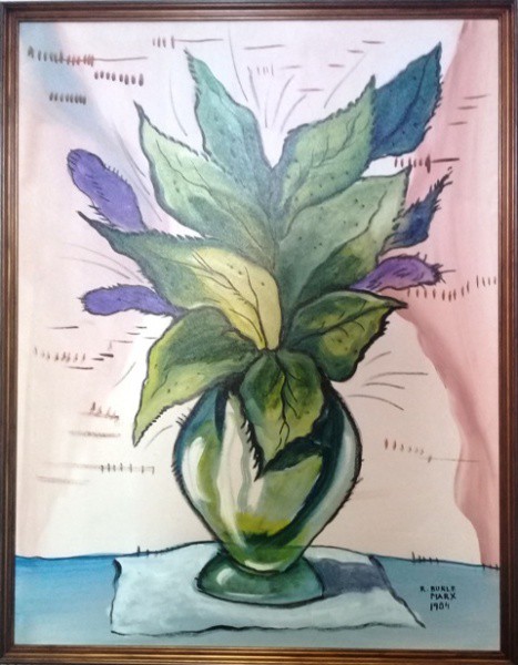 BURLE MARX, ÓLEO SOBRE TELA,  VASO DE FLOR.  74 X 97 cm. OBRA COM DOCUMENTO.