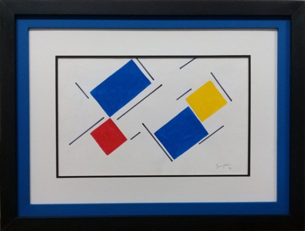 I. SERPA, 1979, GEOMÉTRICO, TÉCNICA MISTA SOBRE  CARTÃO.  26 X 42 cm.