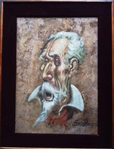 Assinatura não identificada - Excepcional Óleo sobre placa de cortiça representando retrato de Dom Q
