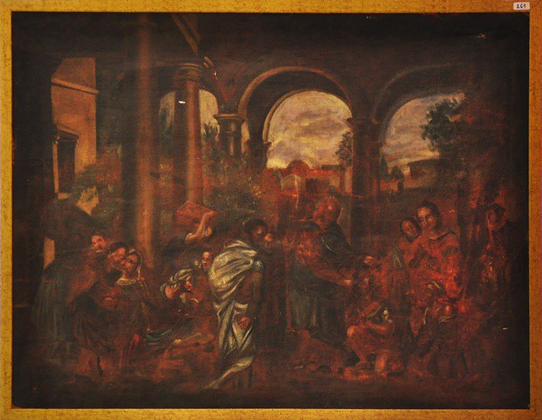QUADRO ANTIGO SEM ASSINATURA - ost ( Cena bíblica ) med: 86 x 66 cm.