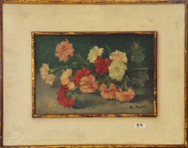 COLETTE PUJOL - óleo sobre Eucatex ( Flores ) med: 19 x 28 cm. C/ moldura.