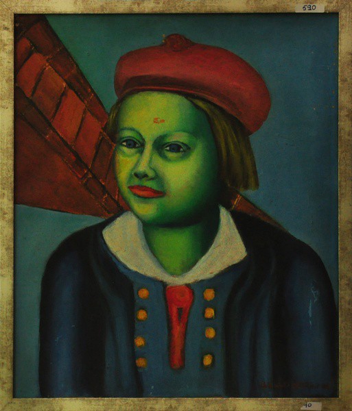 BELLA KARAWAEWA - ost ( Figura de menino russo ) Obs: Fazer pequeno restauro na pintura, med: 60 x 5