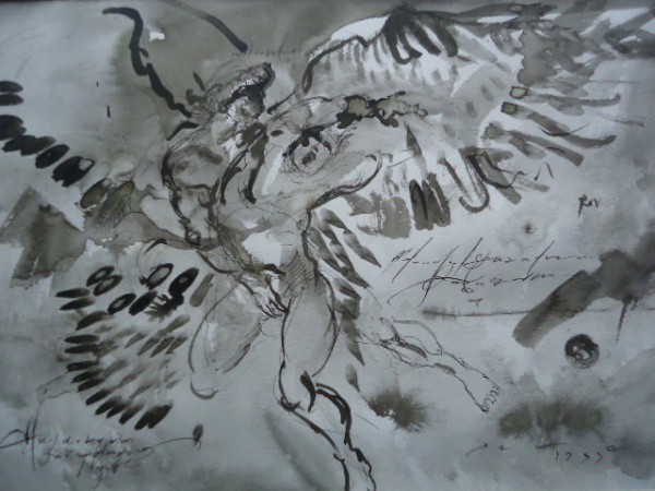 Assinatura não identificada - Excepcional Aquarela sobre cartão, datada de 1977, medindo: 30 cm x 40