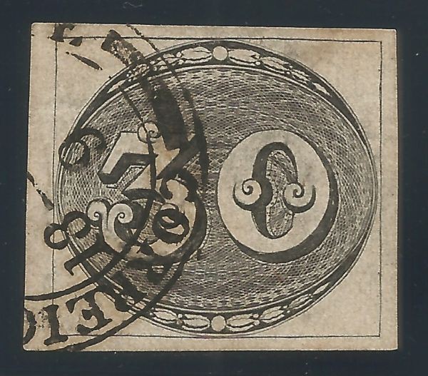 Olho de Boi - 30 Réis - Nº 1 - Com as 4 margens  - Perfeito - RHM 1250 UF´s