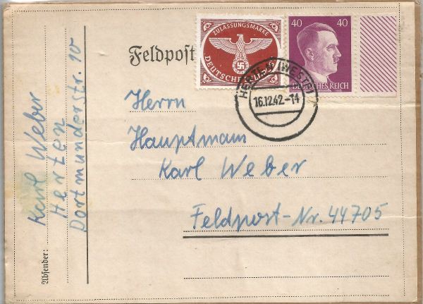 Alemanha - Hitler + Swastika - Correspondência sobre cartolina