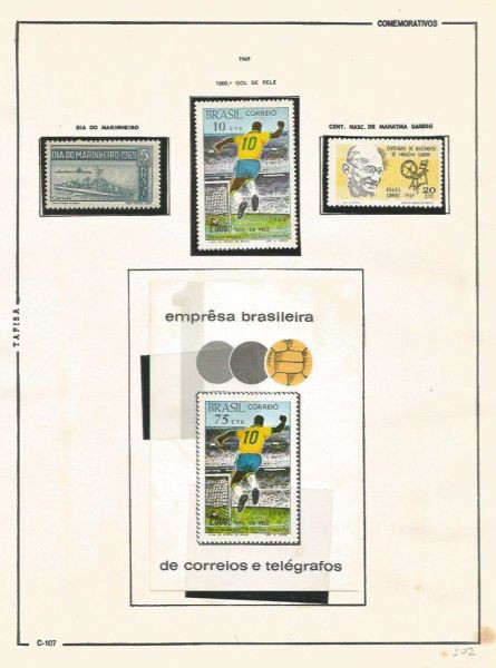 Selos do Brasil - Parte de uma Coleção de Selos do Brasil - 3 Selos e 1 Bloco Comemorativos - 1969