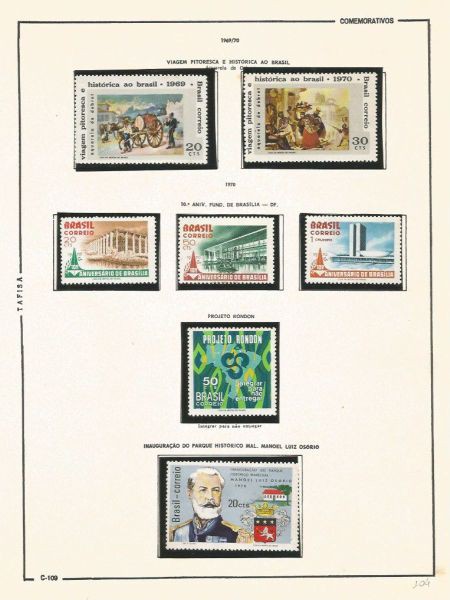 Selos do Brasil - Parte de uma Coleção de Selos do Brasil - 7 Selos Comemorativos - 1969/70