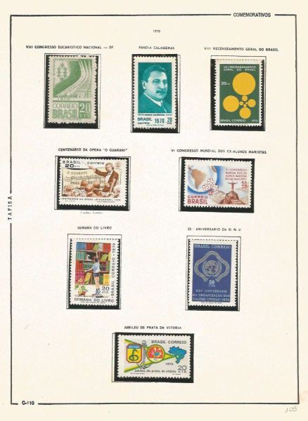 Selos do Brasil - Parte de uma Coleção de Selos do Brasil - 8 Selos Comemorativos - 1970