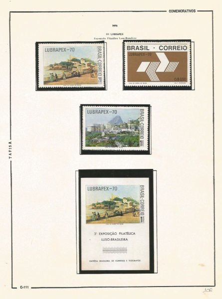 Selos do Brasil - Parte de uma Coleção de Selos do Brasil - 3 Selos e 1 Bloco Comemorativos - 1970