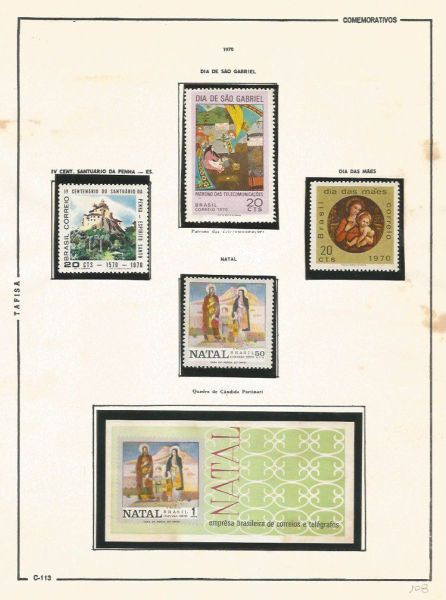 Selos do Brasil - Parte de uma Coleção de Selos do Brasil - 4 Selos e 1 Bloco Comemorativos - 1970