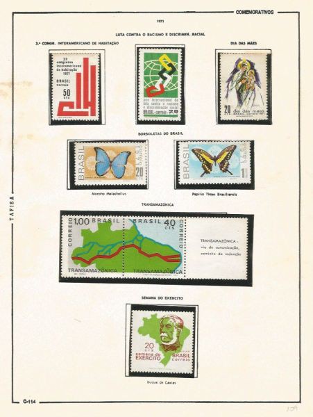 Selos do Brasil - Parte de uma Coleção de Selos do Brasil - 9 Selos Comemorativos - 1971