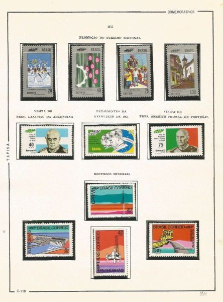 Selos do Brasil - Parte de uma Coleção de Selos do Brasil - 11 Selos Comemorativos - 1972