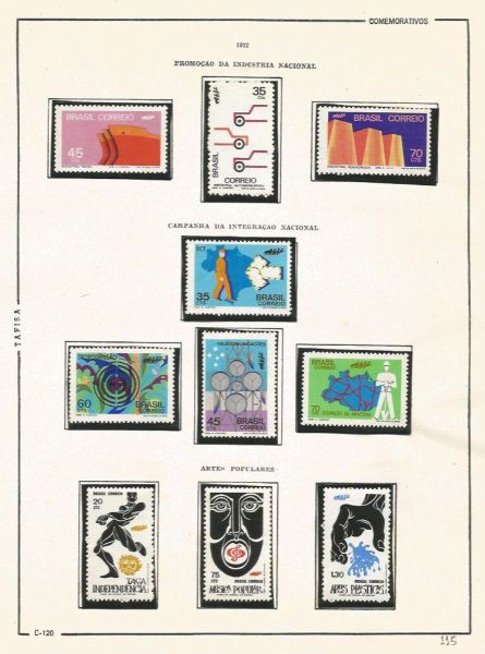 Selos do Brasil - Parte de uma Coleção de Selos do Brasil - 10 Selos Comemorativos - 1972