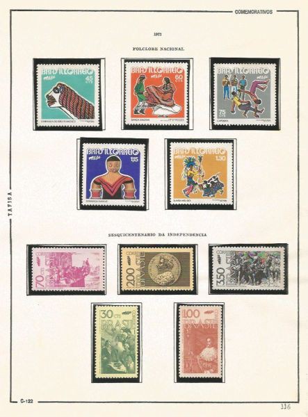 Selos do Brasil - Parte de uma Coleção de Selos do Brasil - 10 Selos Comemorativos - 1972