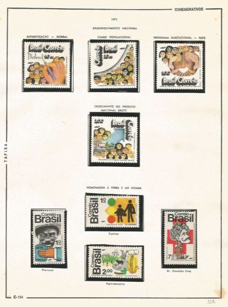 Selos do Brasil - Parte de uma Coleção de Selos do Brasil - 8 Selos Comemorativos - 1972