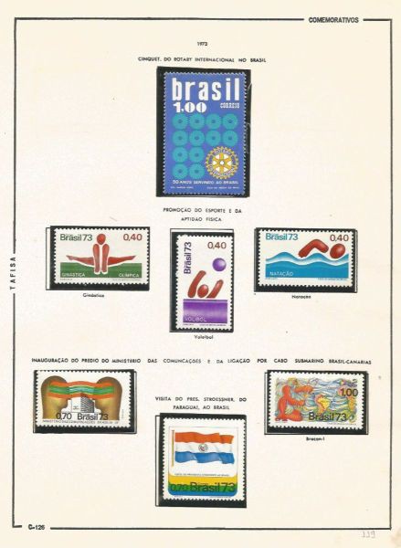 Selos do Brasil - Parte de uma Coleção de Selos do Brasil - 7 Selos Comemorativos - 1973