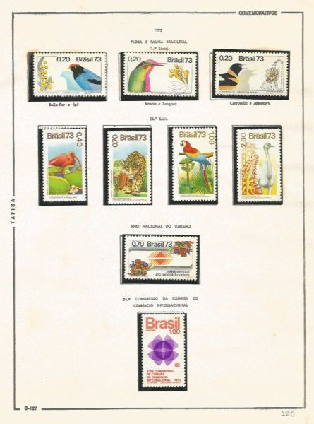 Selos do Brasil - Parte de uma Coleção de Selos do Brasil - 9 Selos Comemorativos - 1973