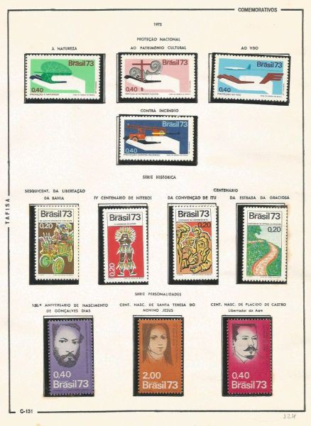 Selos do Brasil - Parte de uma Coleção de Selos do Brasil - 11 Selos Comemorativos - 1973