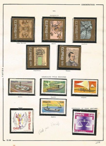 Selos do Brasil - Parte de uma Coleção de Selos do Brasil - 11 Selos Comemorativos - 1973