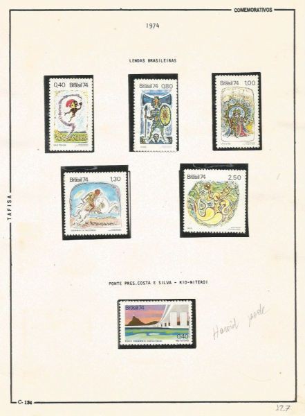 Selos do Brasil - Parte de uma Coleção de Selos do Brasil - 6 Selos Comemorativos - 1974
