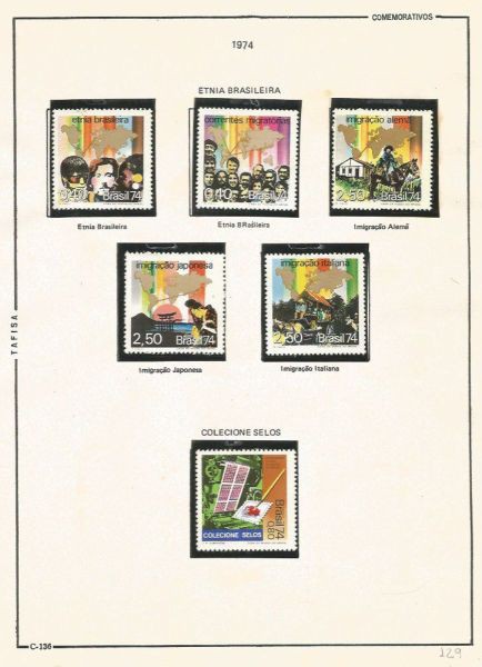 Selos do Brasil - Parte de uma Coleção de Selos do Brasil - 6 Selos Comemorativos - 1974