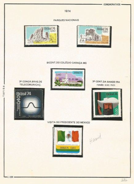 Selos do Brasil - Parte de uma Coleção de Selos do Brasil - 6 Selos Comemorativos - 1974