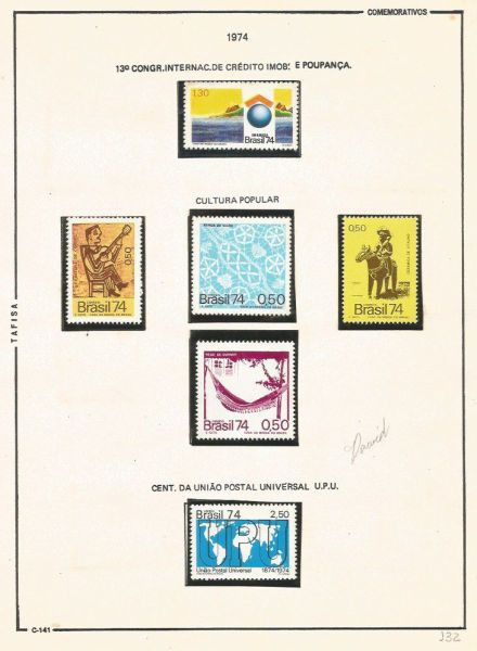 Selos do Brasil - Parte de uma Coleção de Selos do Brasil - 6 Selos Comemorativos - 1974