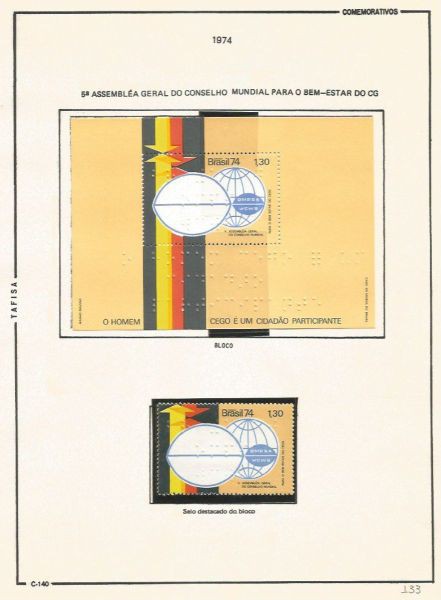 Selos do Brasil - Parte de uma Coleção de Selos do Brasil - 1 Selo e 1 Bloco Comemorativos - 1974