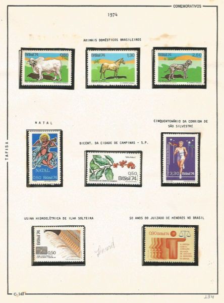 Selos do Brasil - Parte de uma Coleção de Selos do Brasil - 8 Selos Comemorativos - 1974
