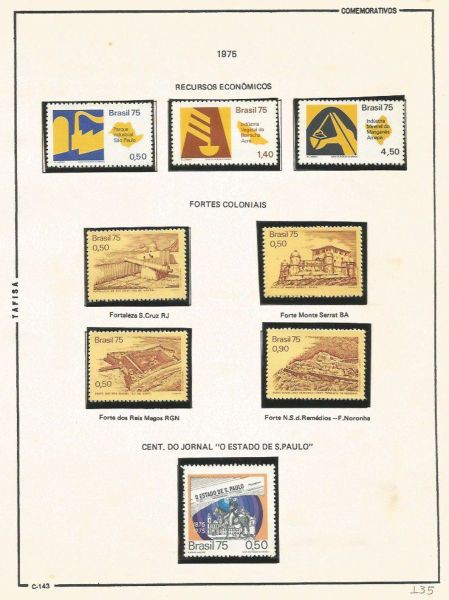 Selos do Brasil - Parte de uma Coleção de Selos do Brasil - 8 Selos Comemorativos - 1975
