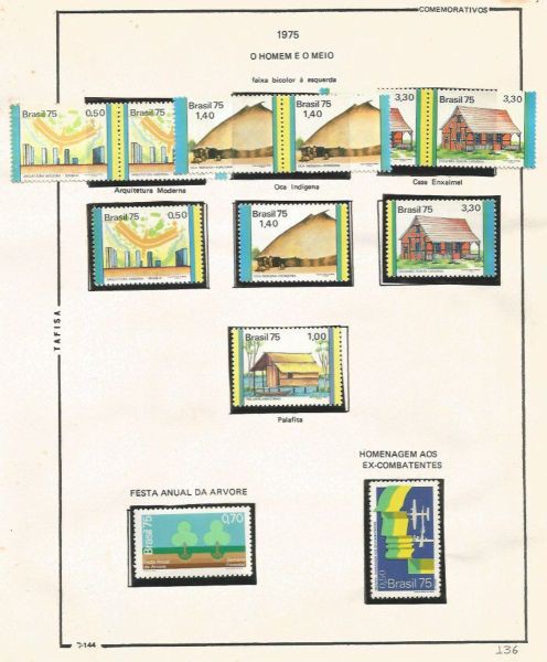 Selos do Brasil - Parte de uma Coleção de Selos do Brasil - 12 Selos Comemorativos - 1975