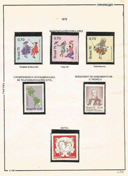 Selos do Brasil - Parte de uma Coleção de Selos do Brasil - 6 Selos Comemorativos - 1975