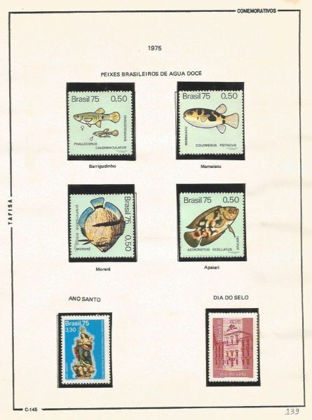 Selos do Brasil - Parte de uma Coleção de Selos do Brasil - 6 Selos Comemorativos - 1975