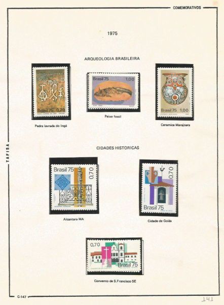 Selos do Brasil - Parte de uma Coleção de Selos do Brasil - 6 Selos Comemorativos - 1975