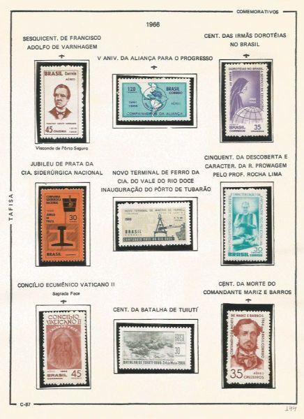 Selos do Brasil - Parte de uma Coleção de Selos do Brasil - 9 Selos Comemorativos - 1966