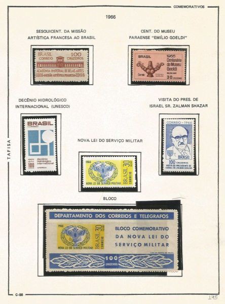 Selos do Brasil - Parte de uma Coleção de Selos do Brasil - 5 Selos e 1 Bloco Comemorativos - 1966