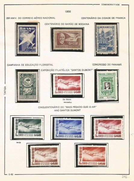 Selos do Brasil - Parte de uma Coleção de Selos do Brasil - 11 Selos Comemorativos - 1956