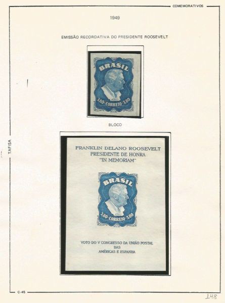 Selos do Brasil - Parte de uma Coleção de Selos do Brasil - 1 Selo e 1 Bloco Comemorativos - 1949