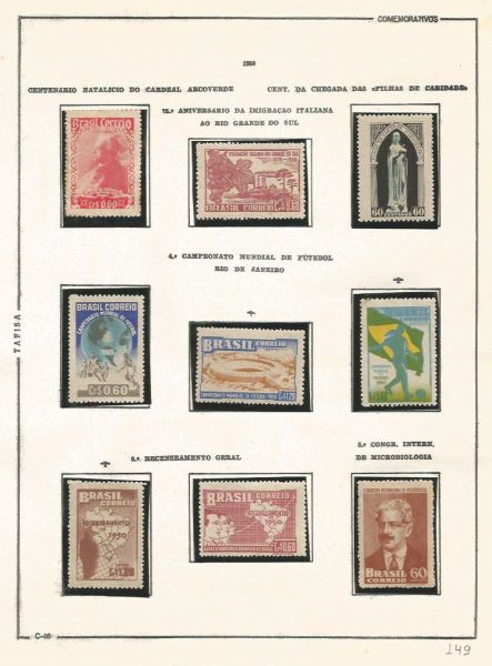 Selos do Brasil - Parte de uma Coleção de Selos do Brasil - 9 Selos Comemorativos - 1950