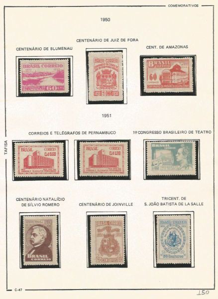 Selos do Brasil - Parte de uma Coleção de Selos do Brasil - 9 Selos Comemorativos - 1950
